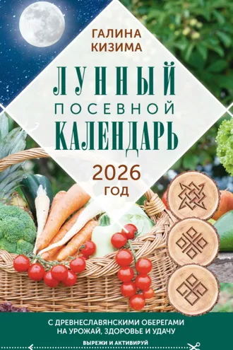 Обложка книги «Лунный посевной календарь садовода и огородника на 2026 г. с древнеславянскими оберегами на урожай, здоровье и удачу»
