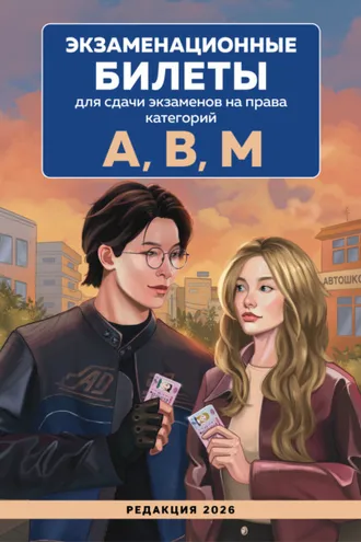Обложка книги «Экзаменационные билеты для сдачи экзаменов на права категорий А, В, М. Редакция 2026»